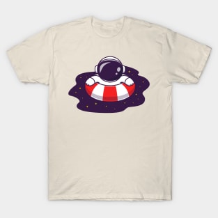 Cute Astronaut Swimming On Space Pool Cartoon T-Shirt